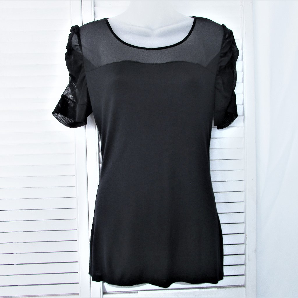 Inc Black Rayon Nylon Mesh Upper Blouse M